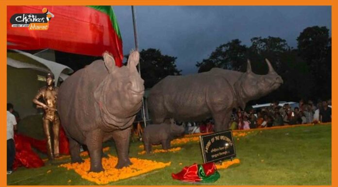 जले हुए सींगों से बनी 3 गैंडे की मूर्तियों का काजीरंगा में हुआ उद्घाटन Kaziranga-National-Park