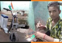 कबाड़ से 16 साल के लड़के ने बनाई इलेक्ट्रिक बाइक, लागत मात्र 15 हजार रुपए Raja-Ram-Electric-Bike
